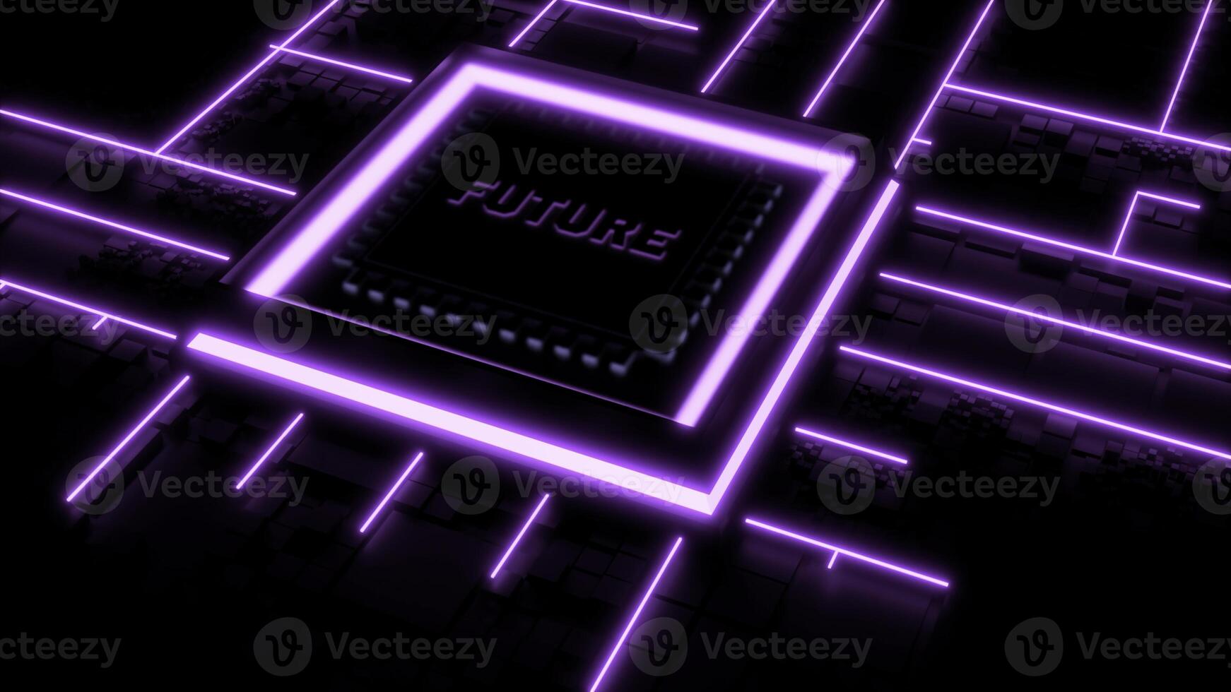 Abstract micro chip with the word future. Design. Visualization of a modern circuit board. photo