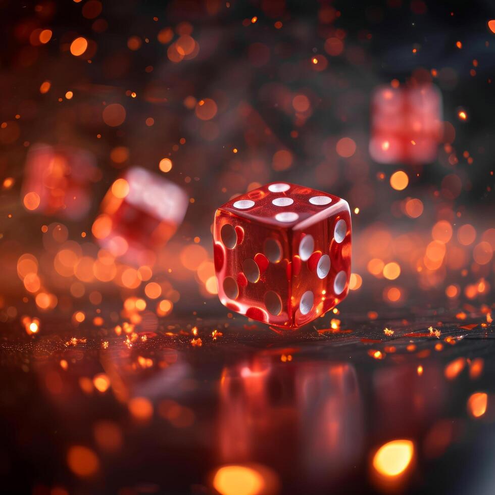 AI generated red dice throw on a table photo