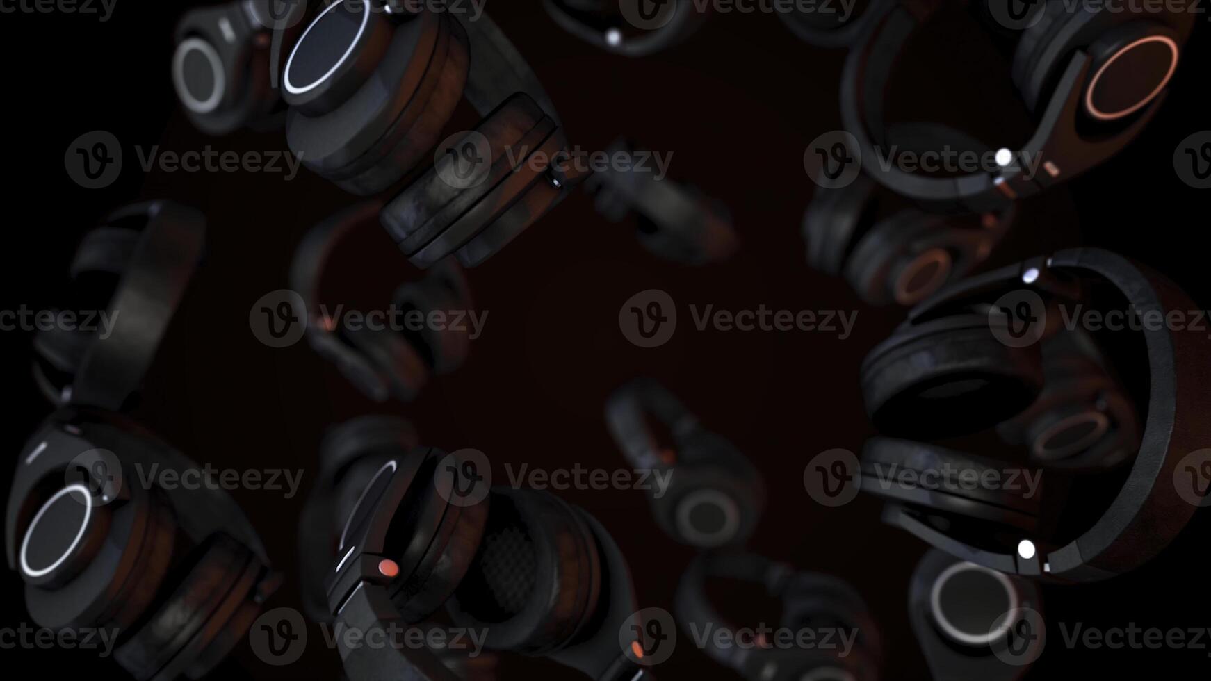Headphone animation with alpha channel Video loops. Rotating Headphones. Headphones animation with graphic Equalizer in the Background, and glowing Sound Wave. photo