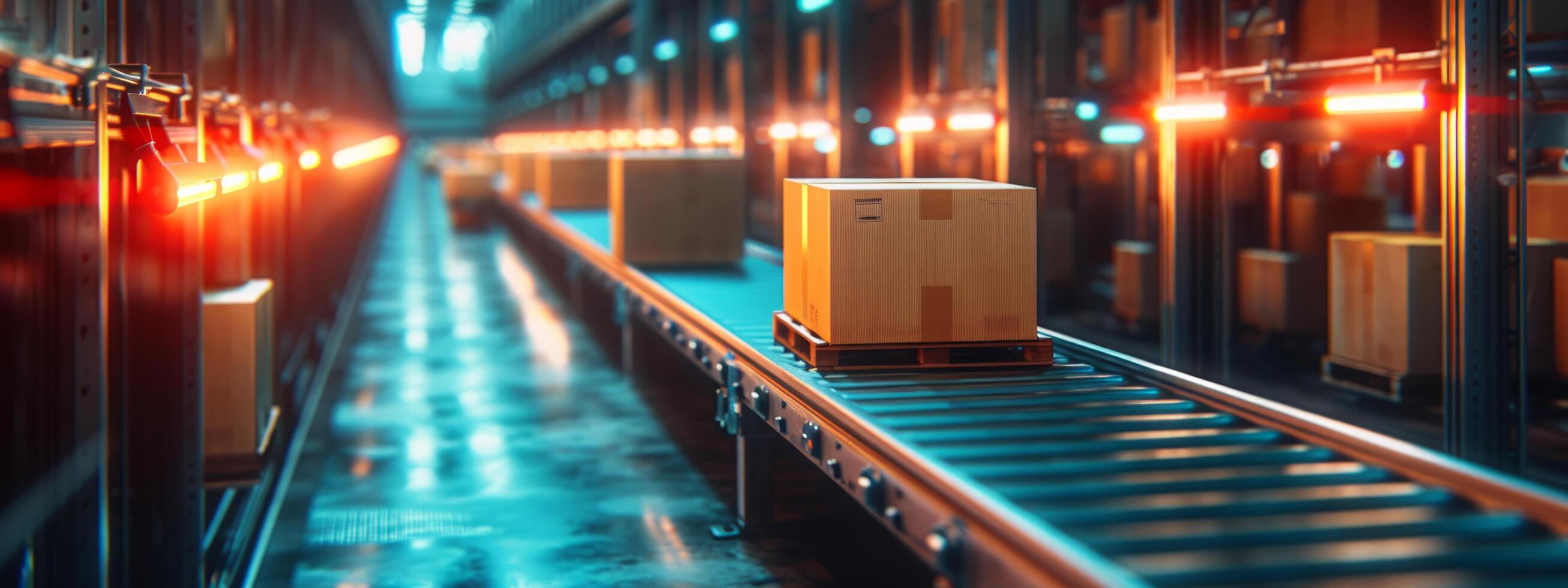 AI generated how a machine is used to move boxes through a warehouse photo