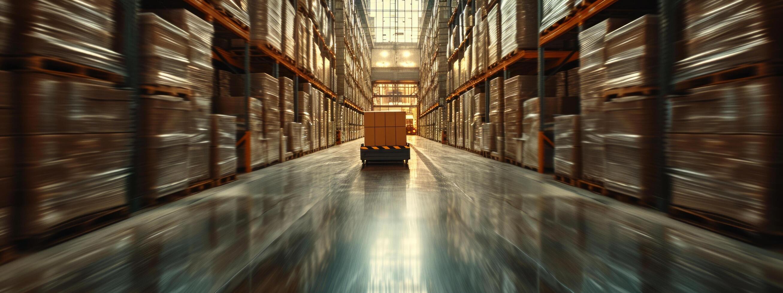 AI generated how a machine is used to move boxes through a warehouse photo