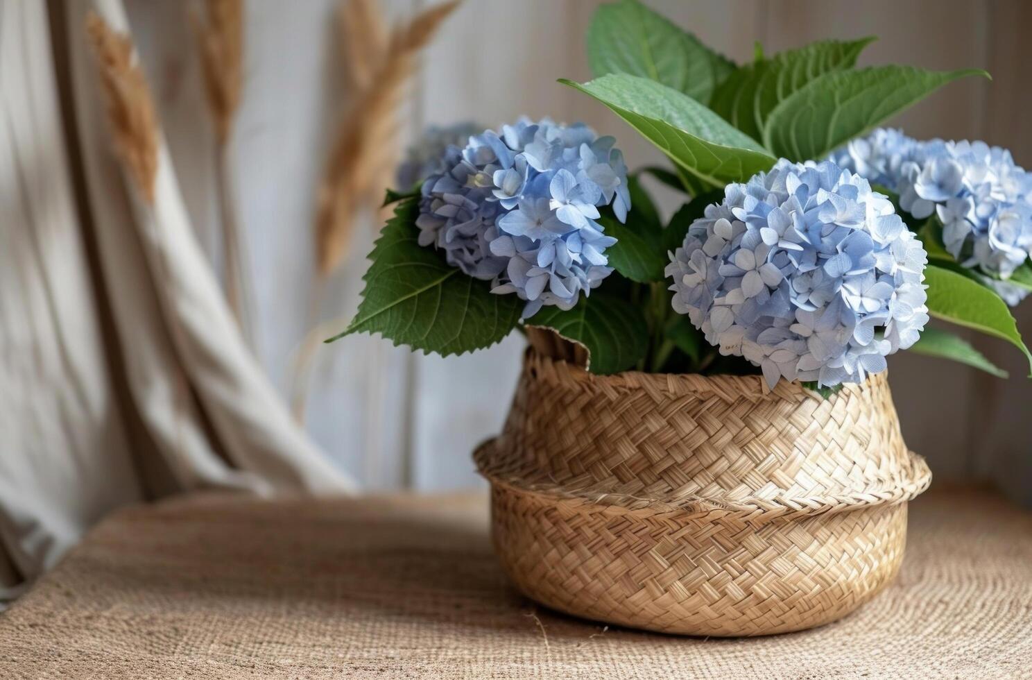 AI generated woven basket, flower photo