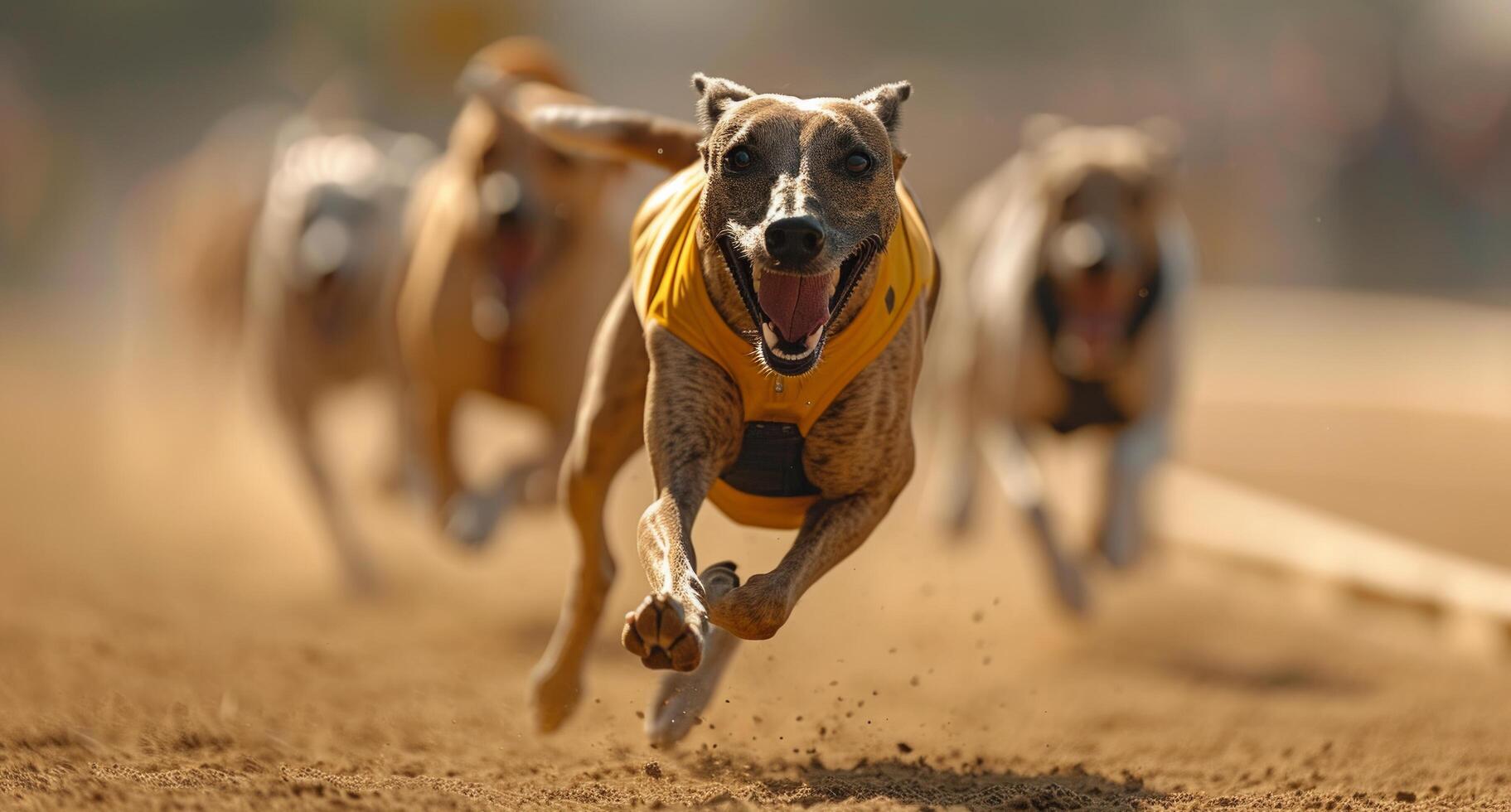 ai generado un grupo de galgos corriendo en un pista foto