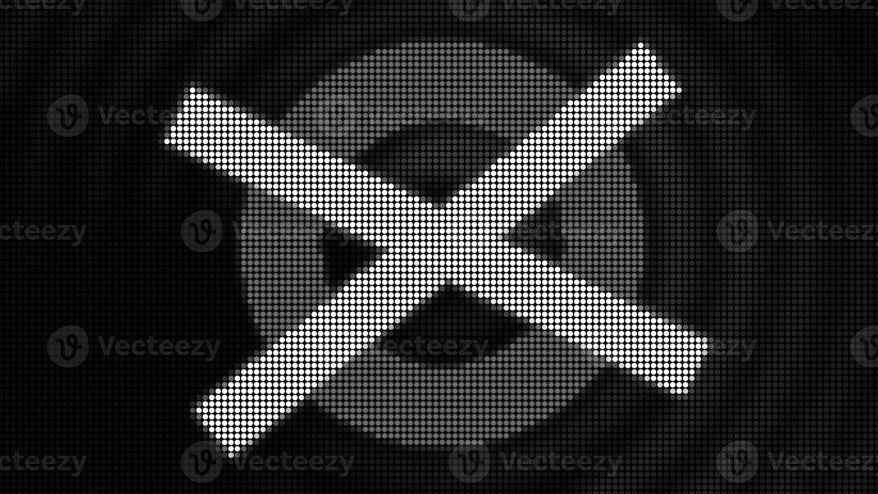 Retro black and white pixelated screen with a circle and crossing lines. Motion. Monochrome old fashioned animation. photo