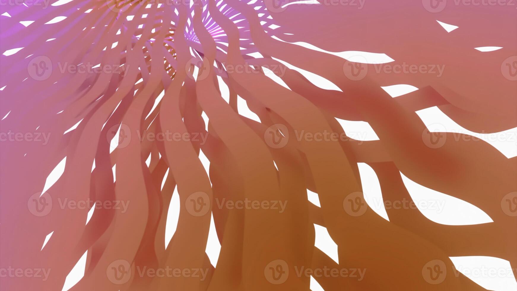 3D tapes move in waves. Design. Beautiful stripes move in wavy streams on white background. 3D animation with moving ribbons. Holiday Ribbons photo