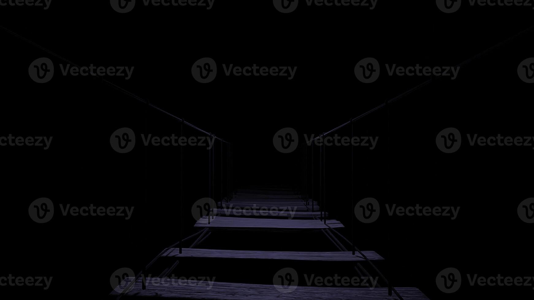 Black background. Design.A broken bridge of purple shades stretching endlessly in animation. photo