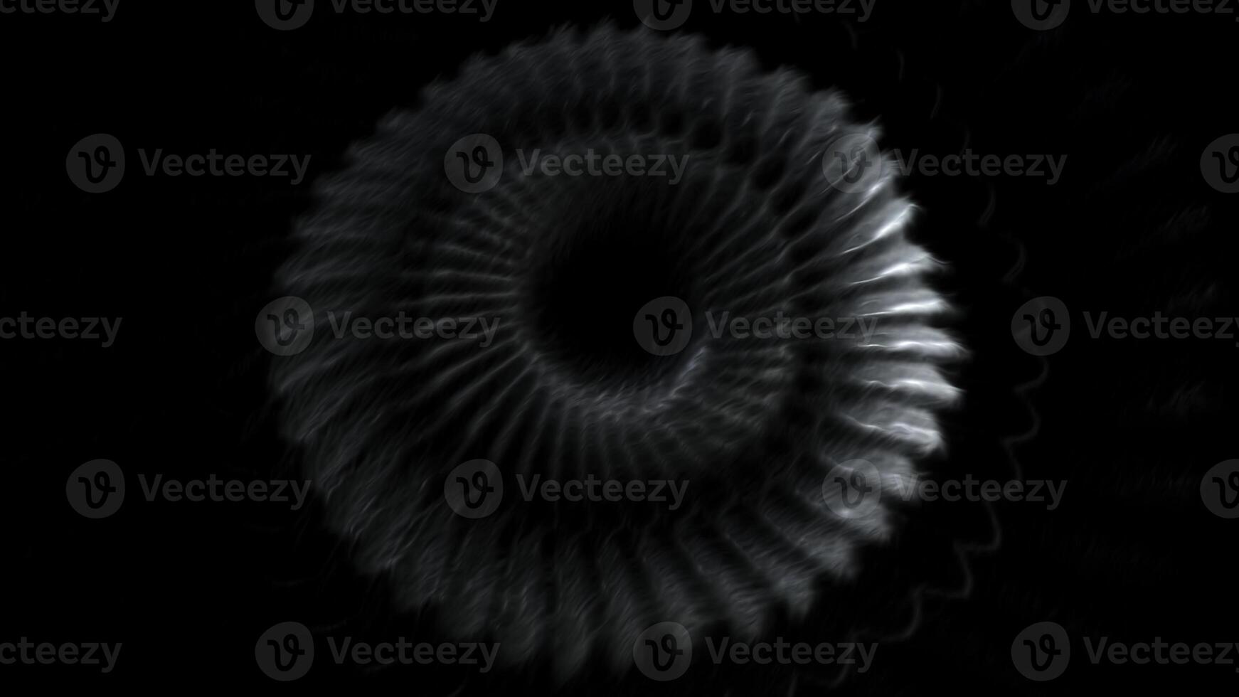 Black background. Motion. A huge long spring of gray and blue color moves in a spiral in animation. photo