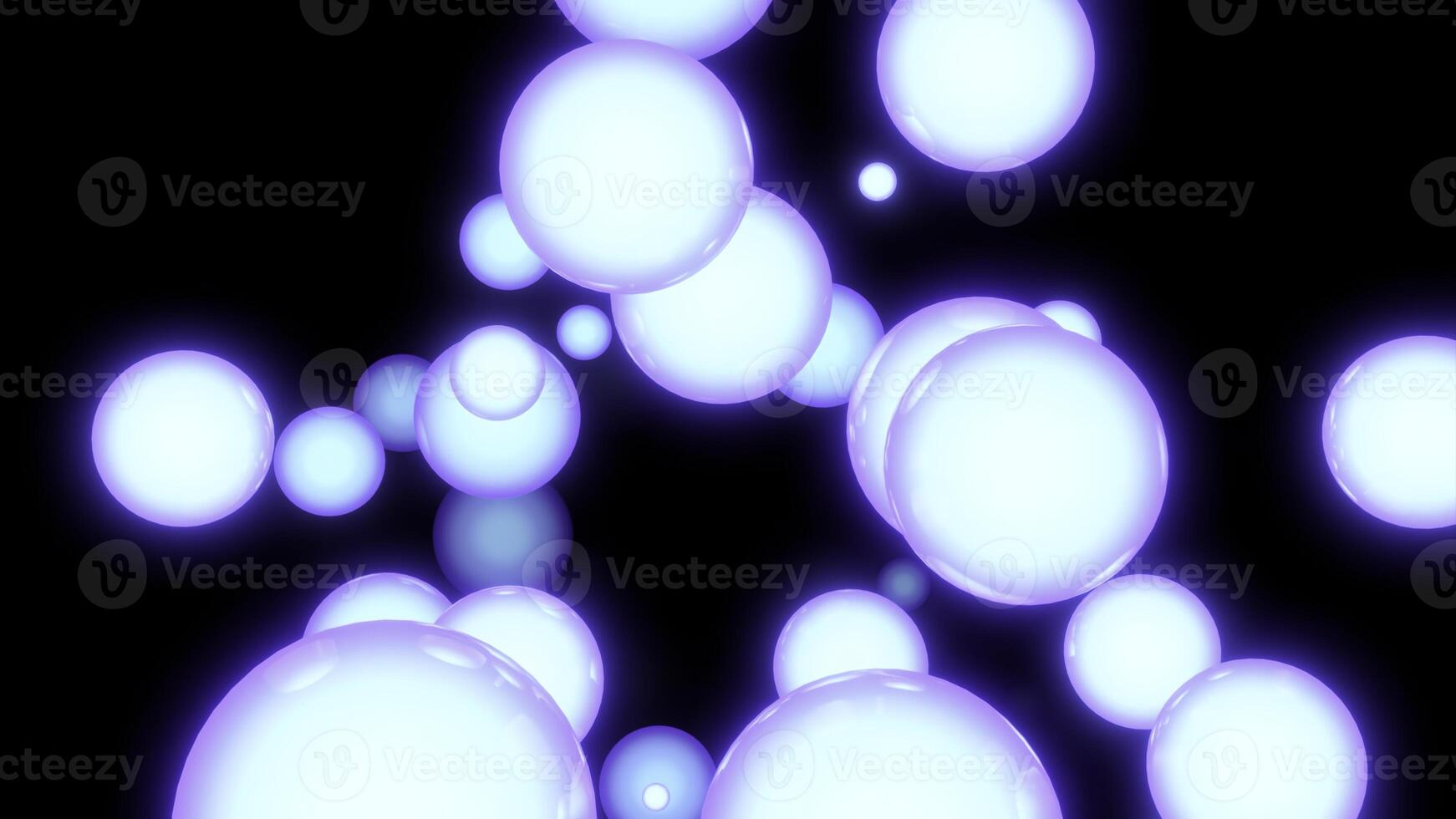 Illuminated blue and purple bubbles. Design. Black background with reflective circles that fill all black space in abstraction. photo