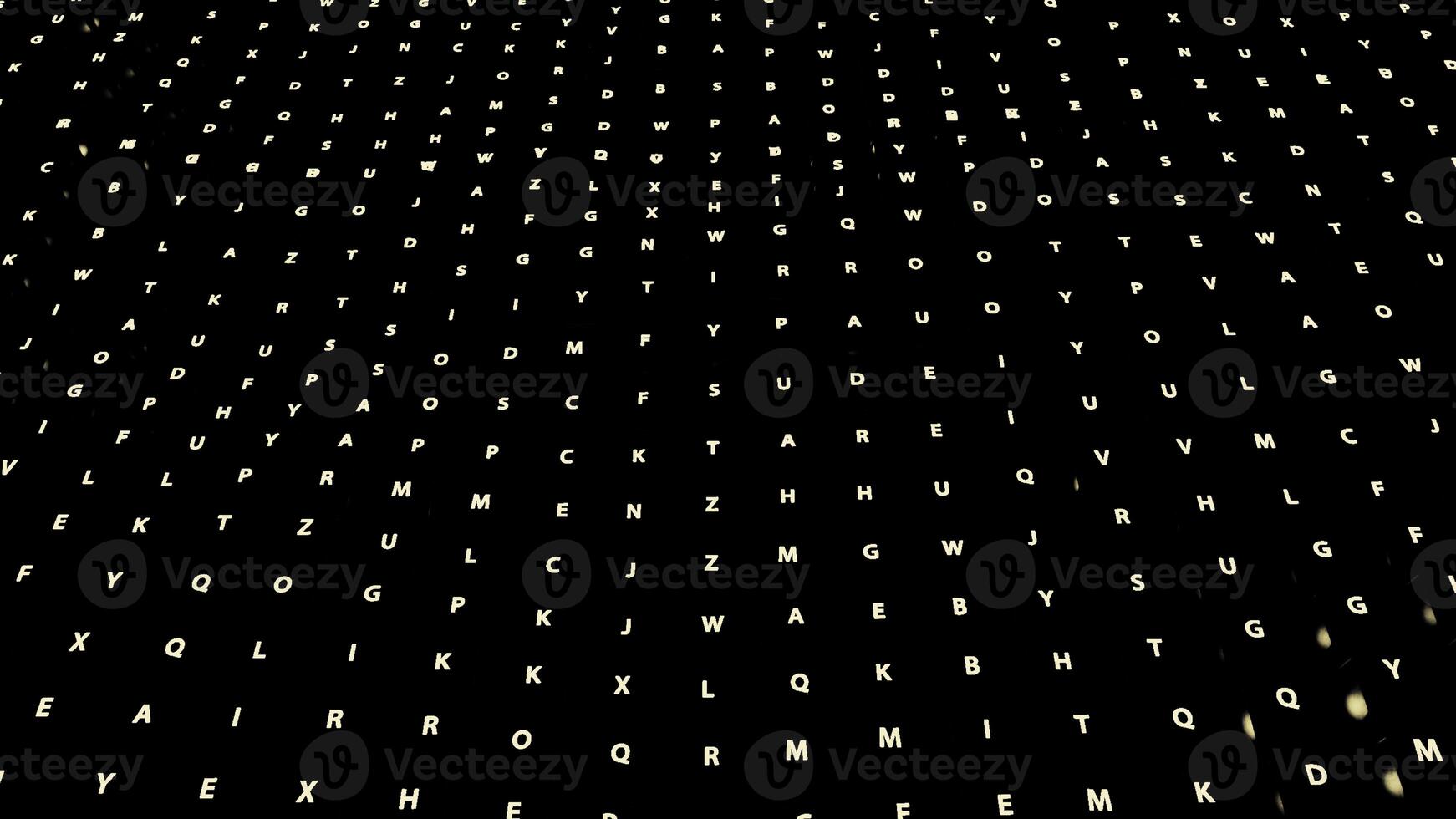 Black background with keyboard keys. Design. Bright letters highlighted in red and white colors in the animation move in different directions. photo