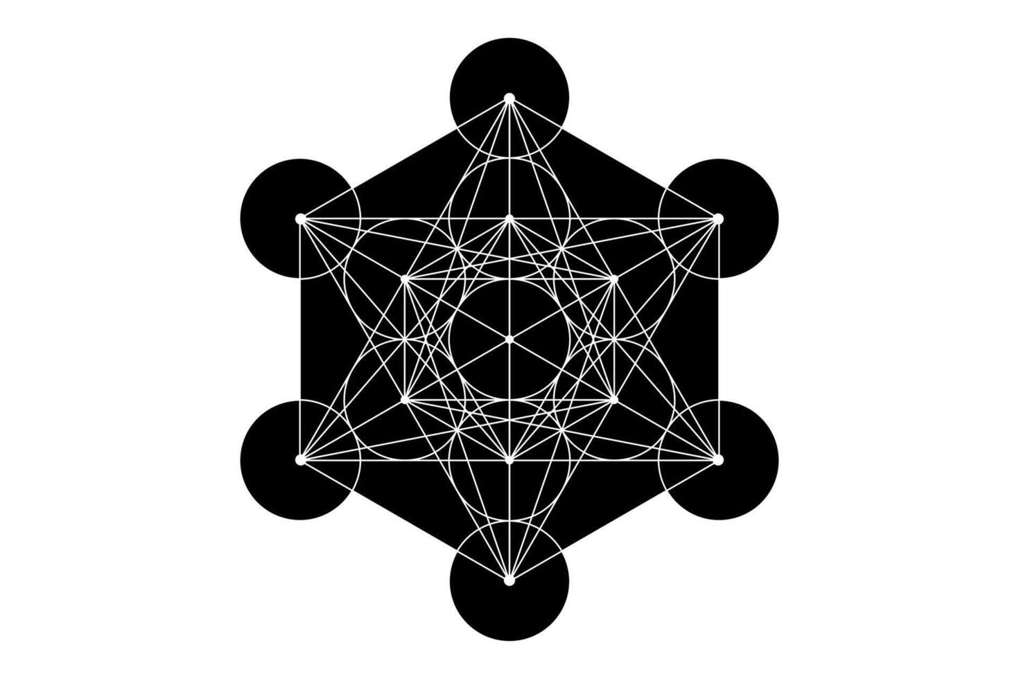 Mystical mandala of Metatrons Cube, Sacred geometry, vector graphic element isolated. Mystic platonic solids, abstract geometric drawing, typical crop circles from intelligent extraterrestrial life