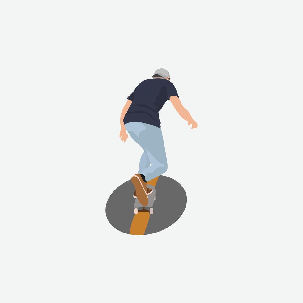 Back View of a Skateboarder vector illustration. Active person enjoying on a skateboard