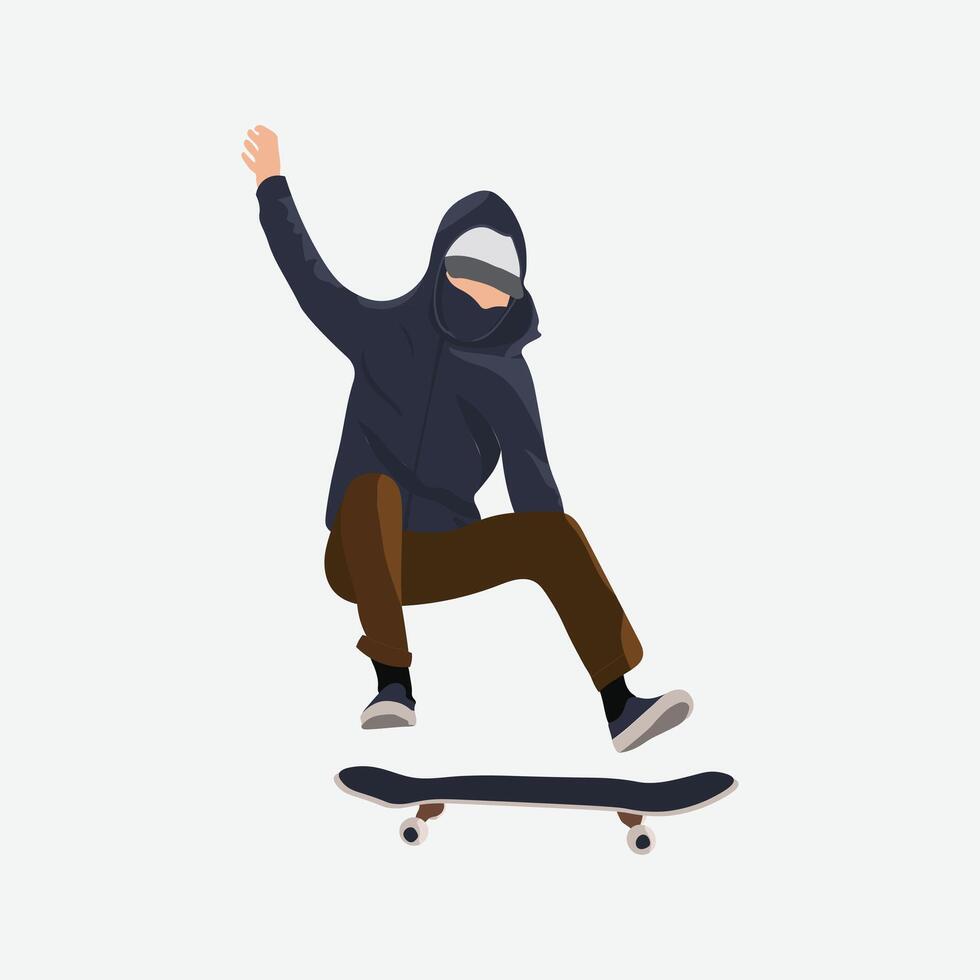 Jumping Man Skateboard vector illustration. Active person enjoying on a skateboard