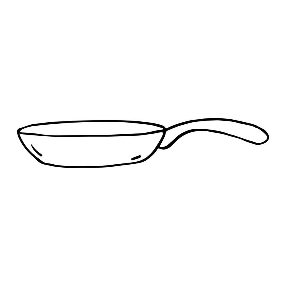 Black and white vector illustration of skillet in doodle style