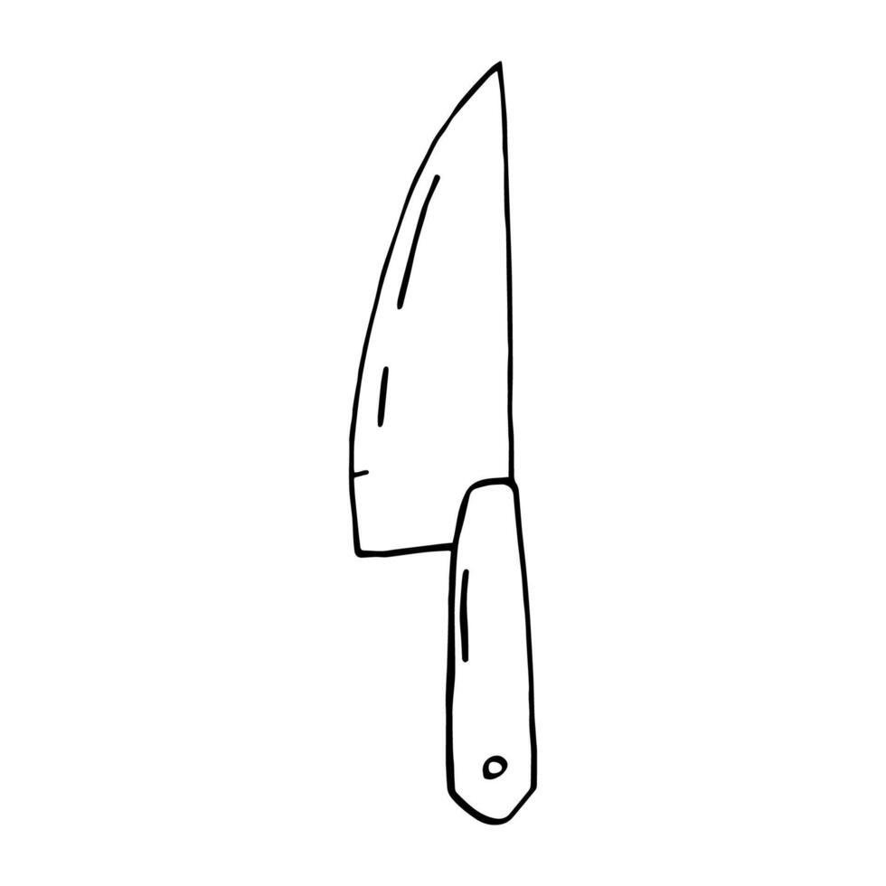 Black and white vector illustration of knife. Doodle style