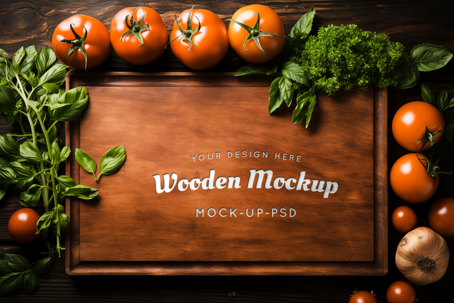 AI generated Logo mockup on wooden cutting board psd