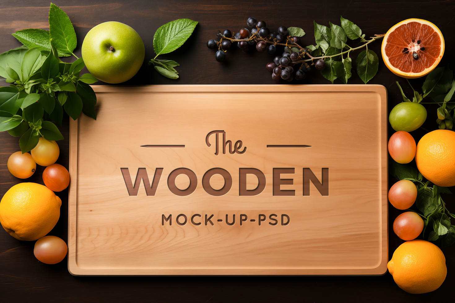 AI generated Logo mockup on wooden cutting board psd