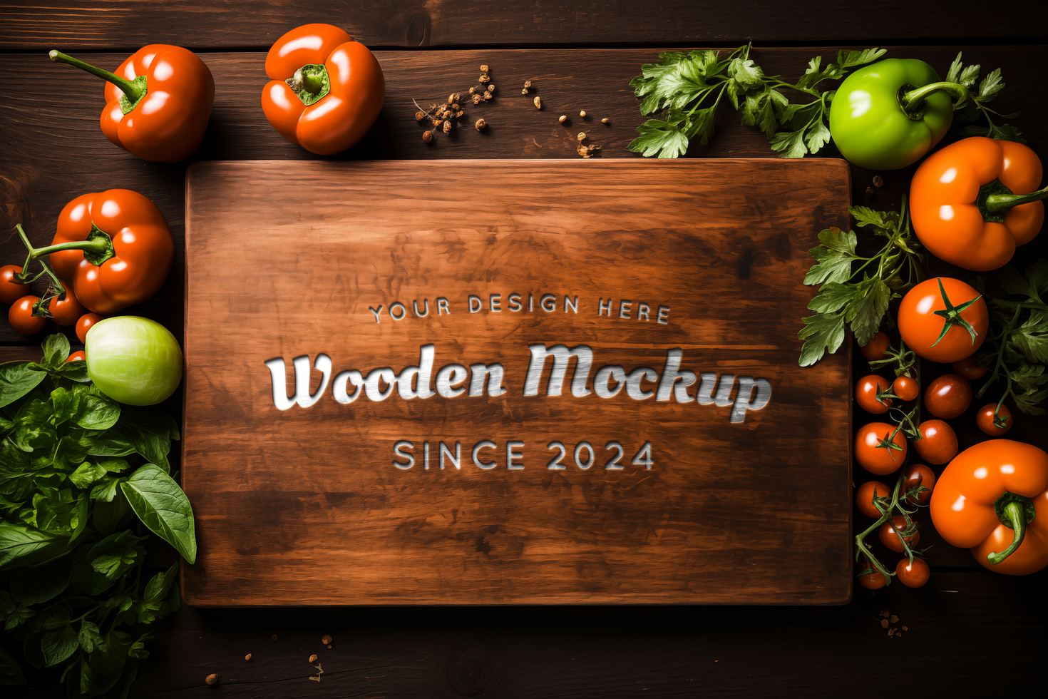 AI generated Logo mockup on wooden cutting board psd