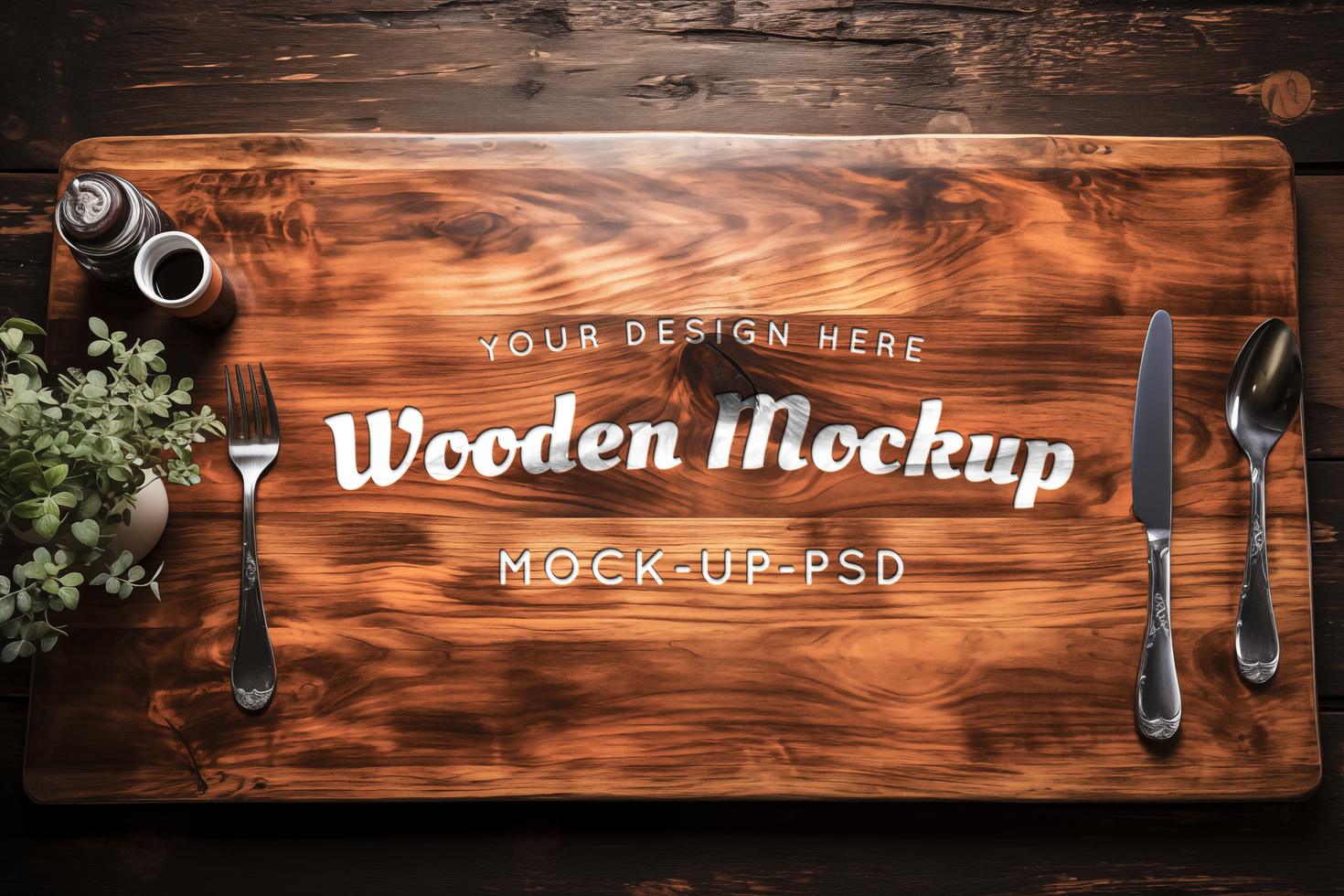 AI generated Logo mockup on wooden cutting board psd
