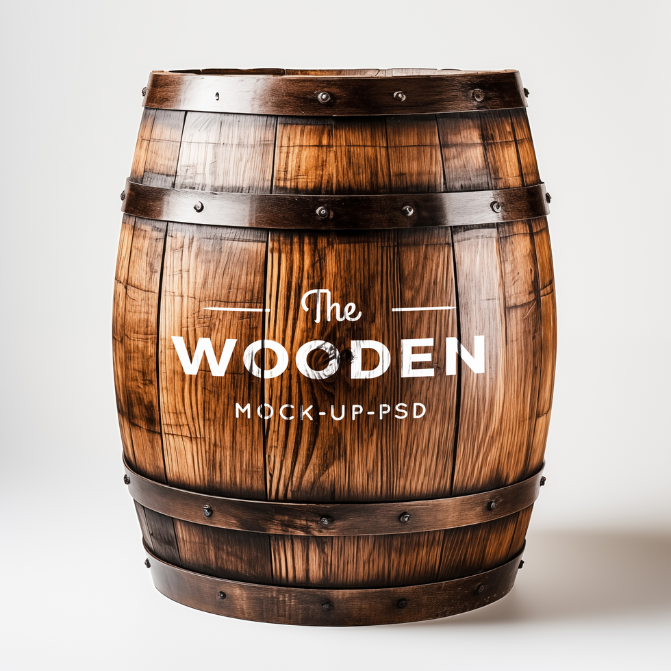 AI generated Mockup of wooden barrel psd