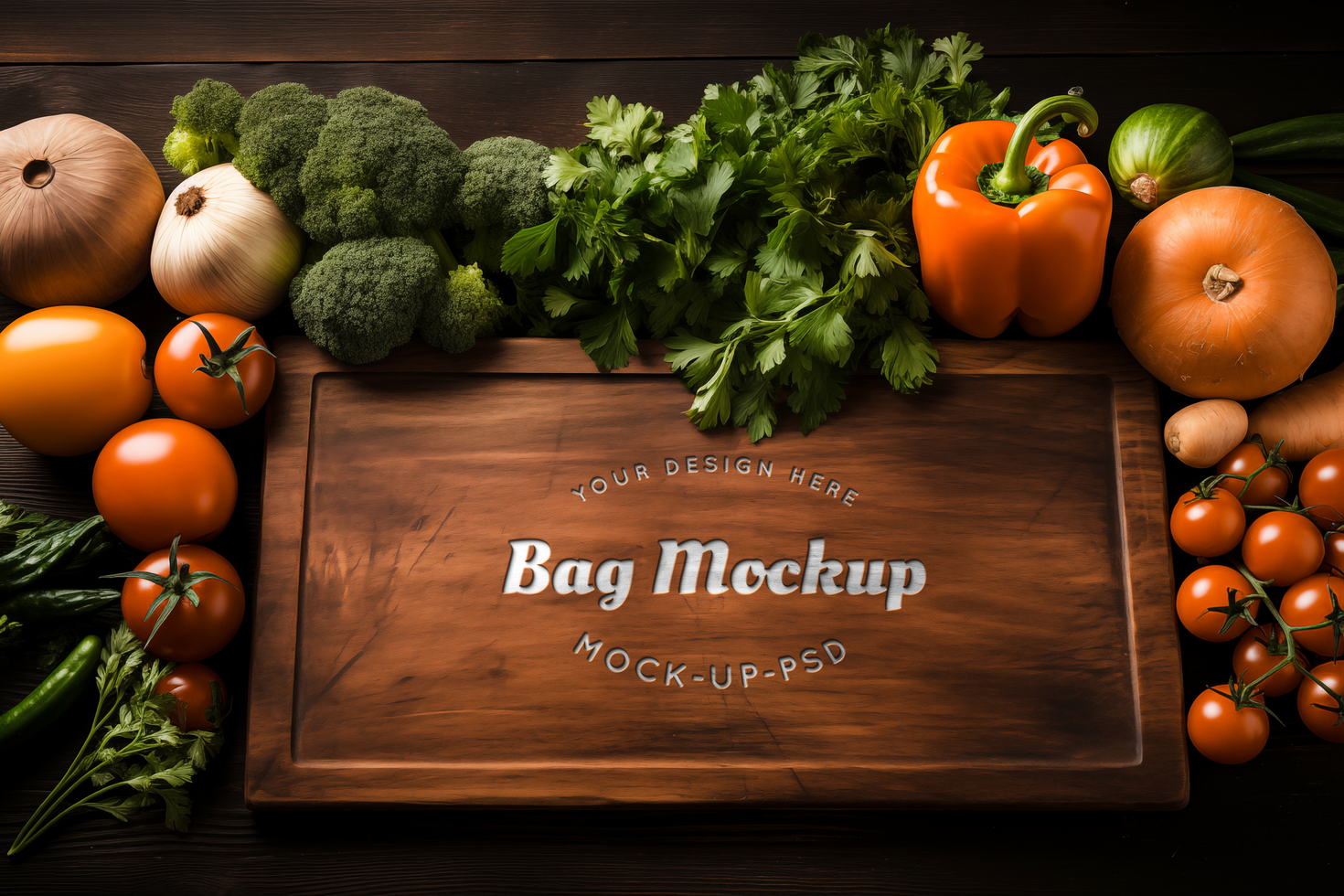 AI generated Logo mockup on wooden cutting board psd