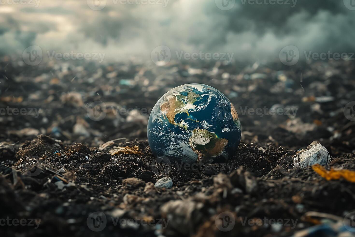 AI generated Plantet Earth surrounded by undifferentiated trash photo