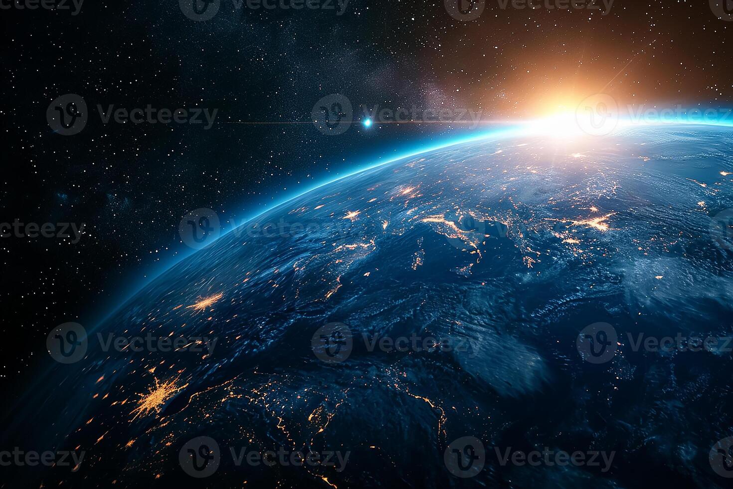 AI generated The planet earth and sun light view from space photo