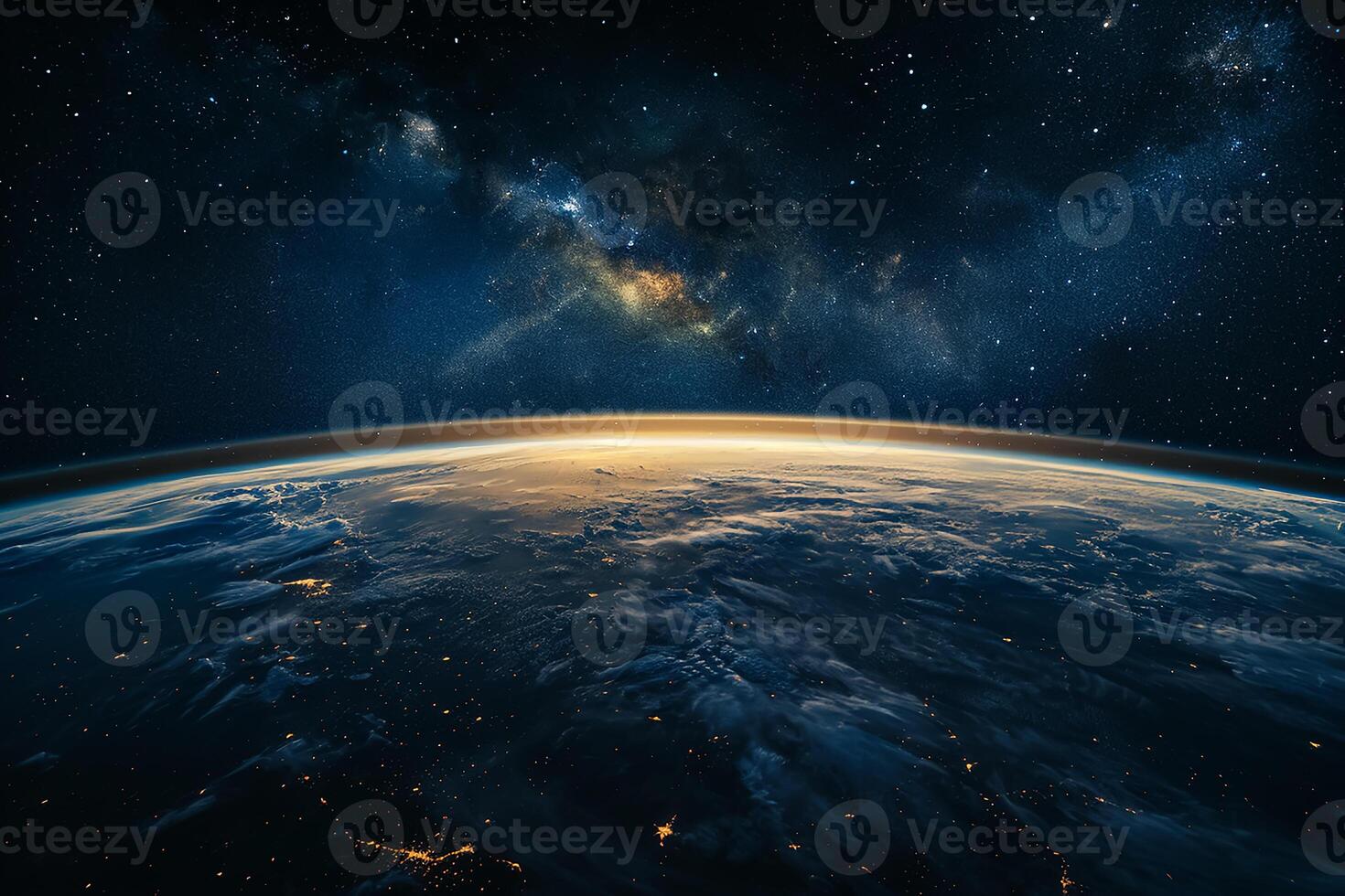 AI generated Closeup the planet Earth view at night and city lighting photo