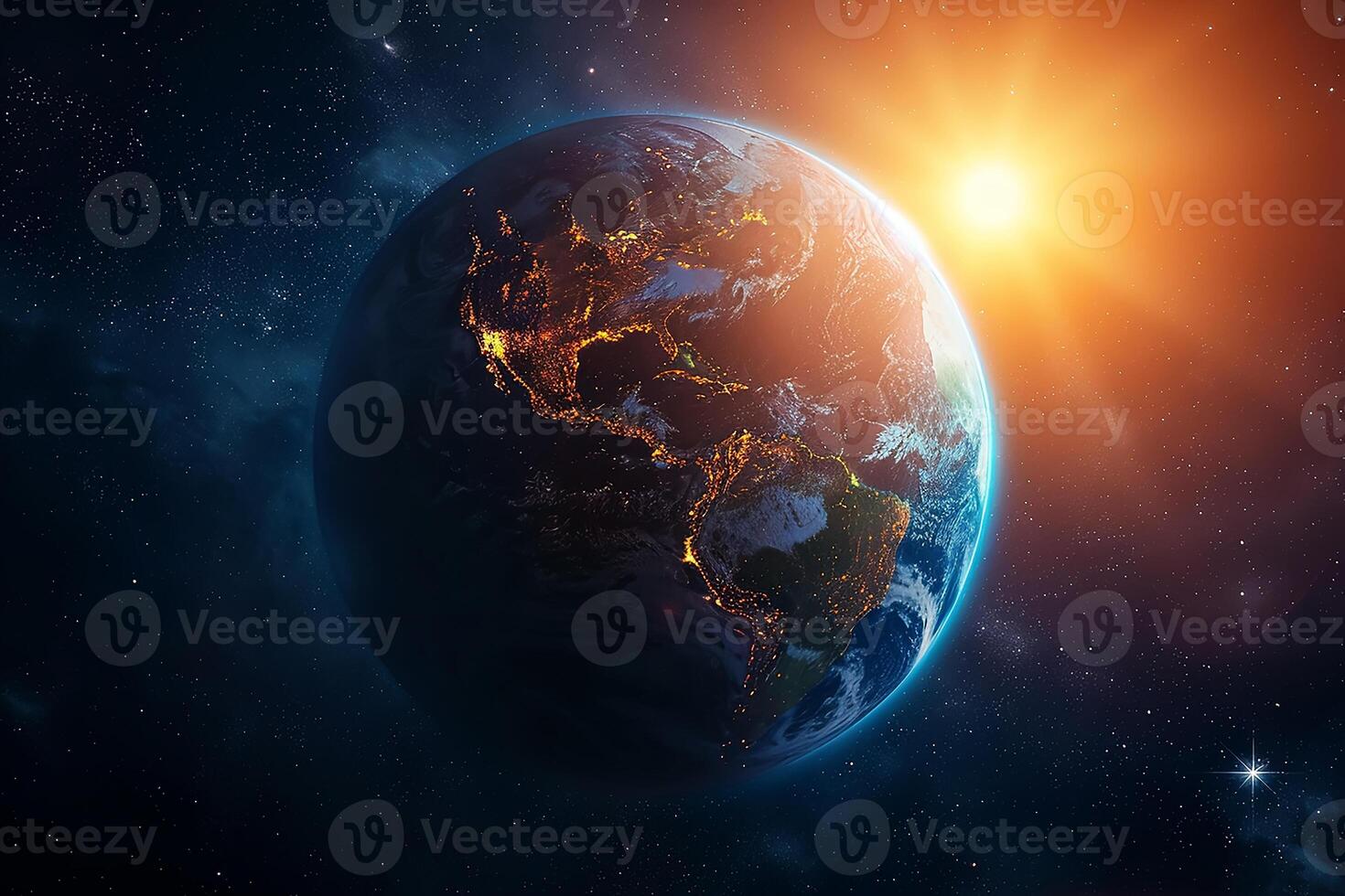 AI generated The planet earth and sun light view from space photo