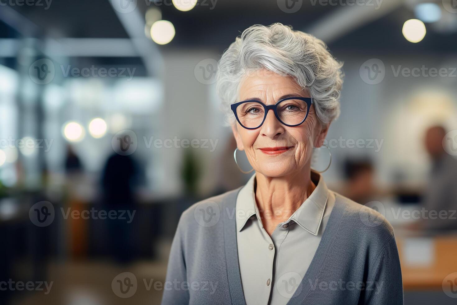 AI generated portrait photography of happy senior citizen office manager photo