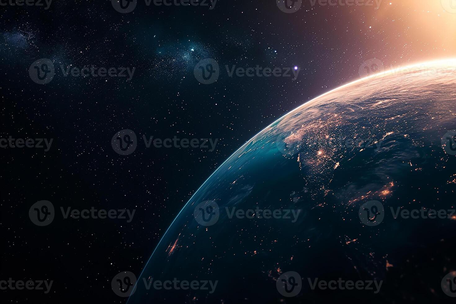 AI generated The planet earth and sun light view from space photo