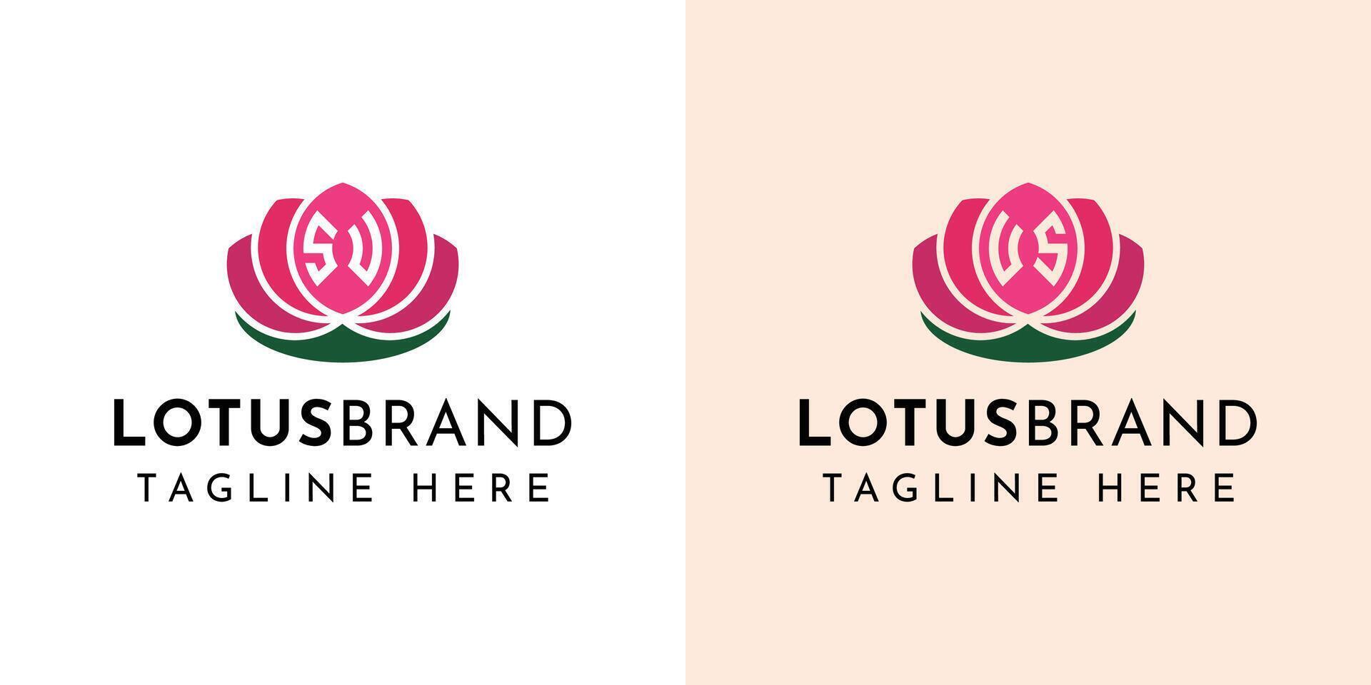 Letter SU and US Lotus Logo Set, suitable for business related to lotus flowers with SU or US initials. vector