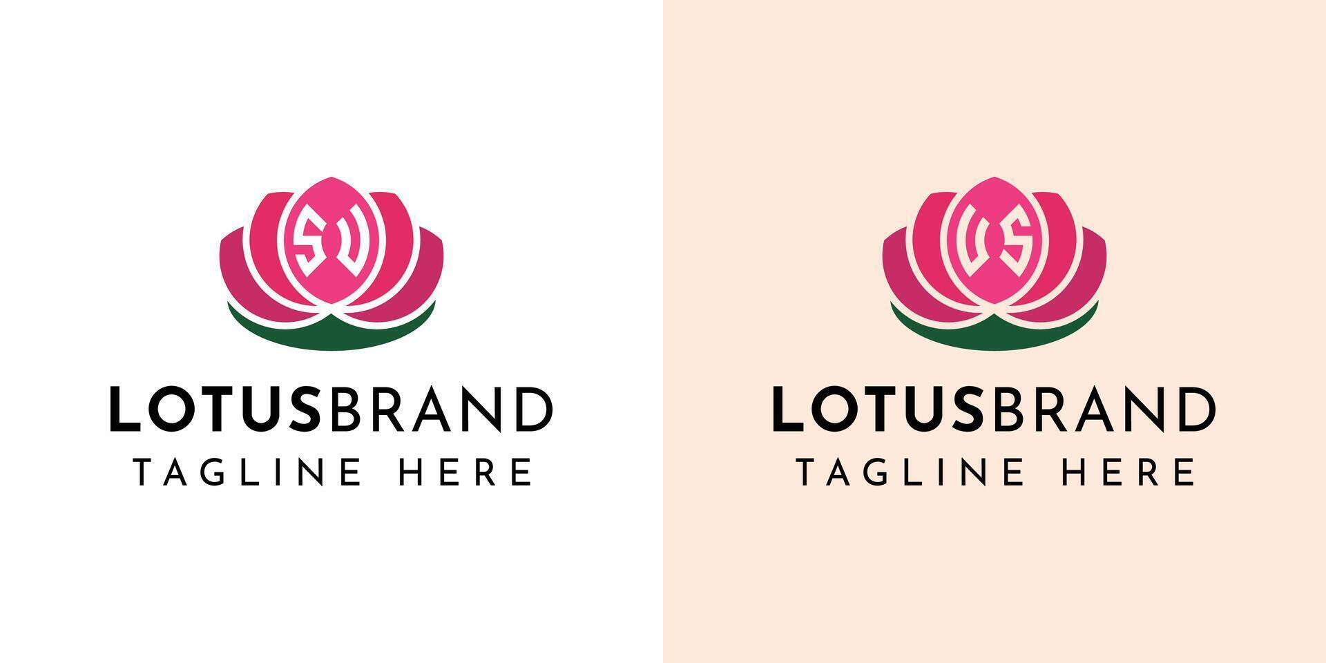 Letter SU and US Lotus Logo Set, suitable for business related to lotus flowers with SU or US initials. vector