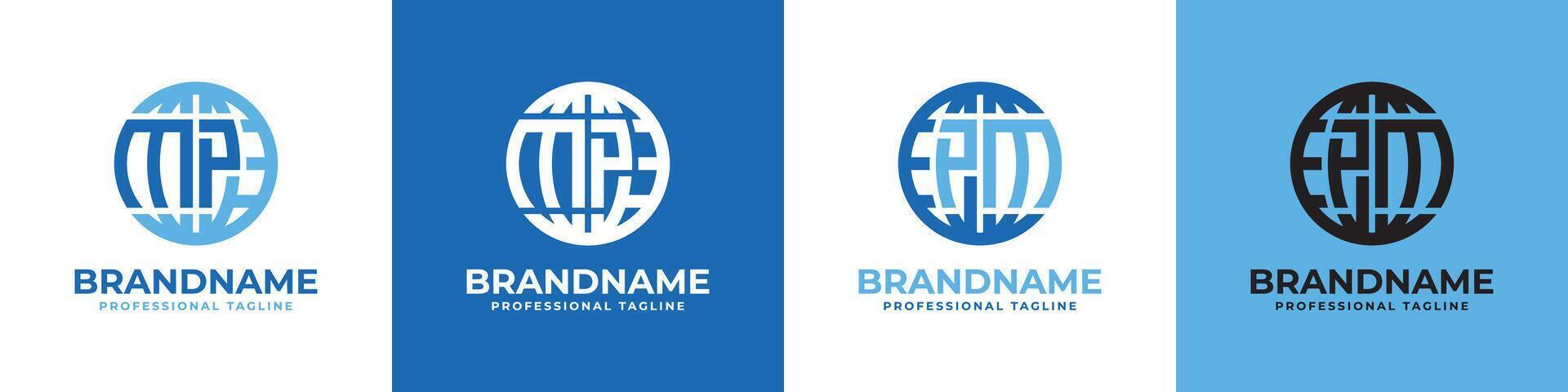Letter MP and PM Globe Logo Set, suitable for any business with MP or PM initials. vector