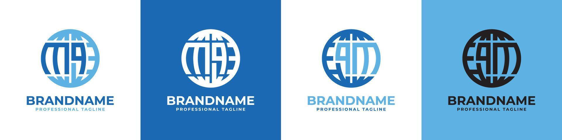 Letter MQ and QM Globe Logo Set, suitable for any business with MQ or QM initials. vector