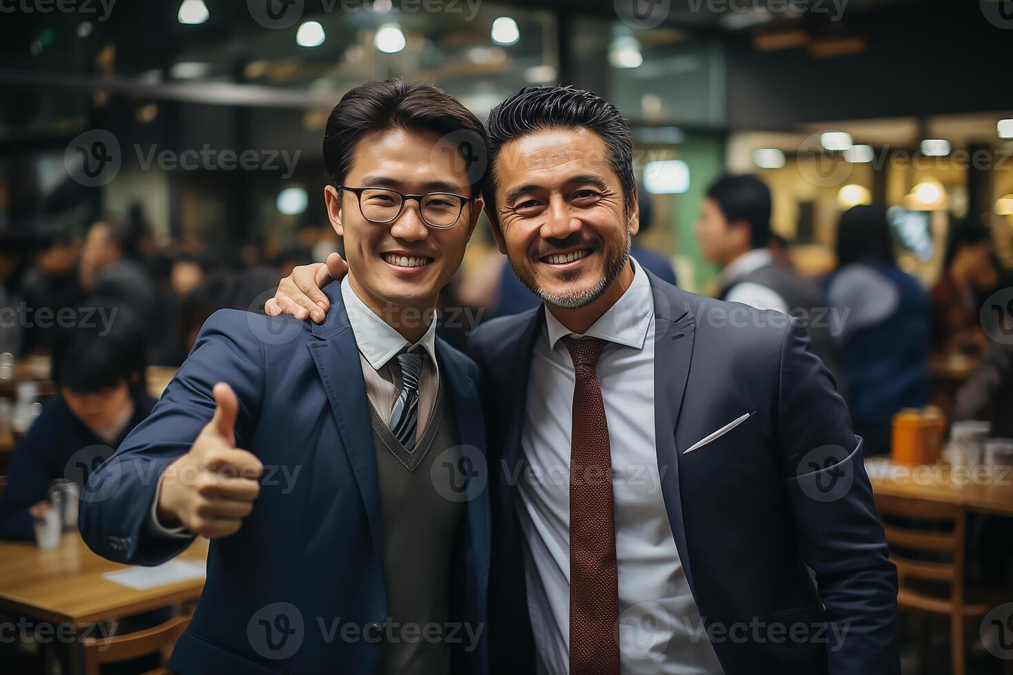 AI generated two happy business man stand with each other photo