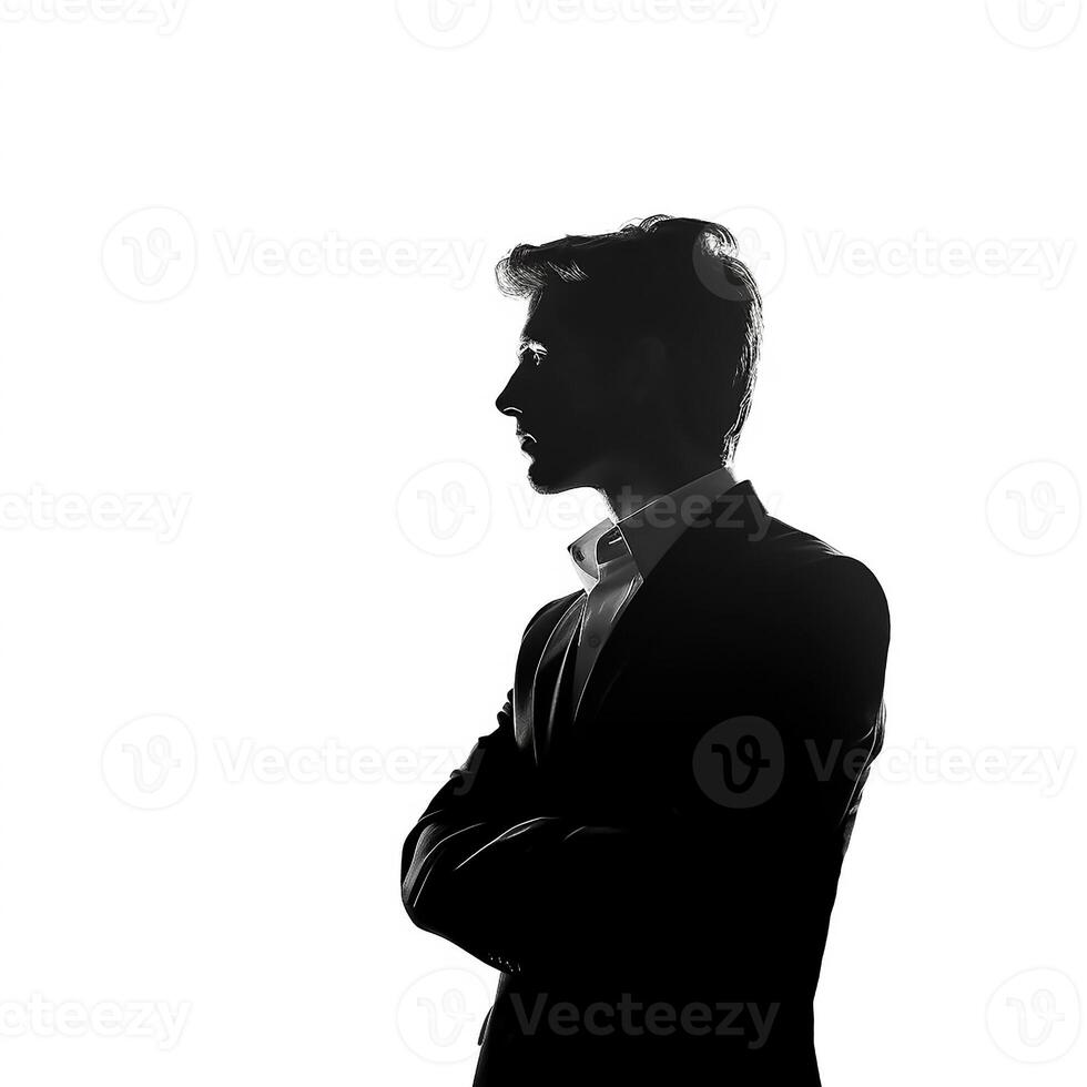 AI generated Silhouette of a thinking businessman on isolated white background photo