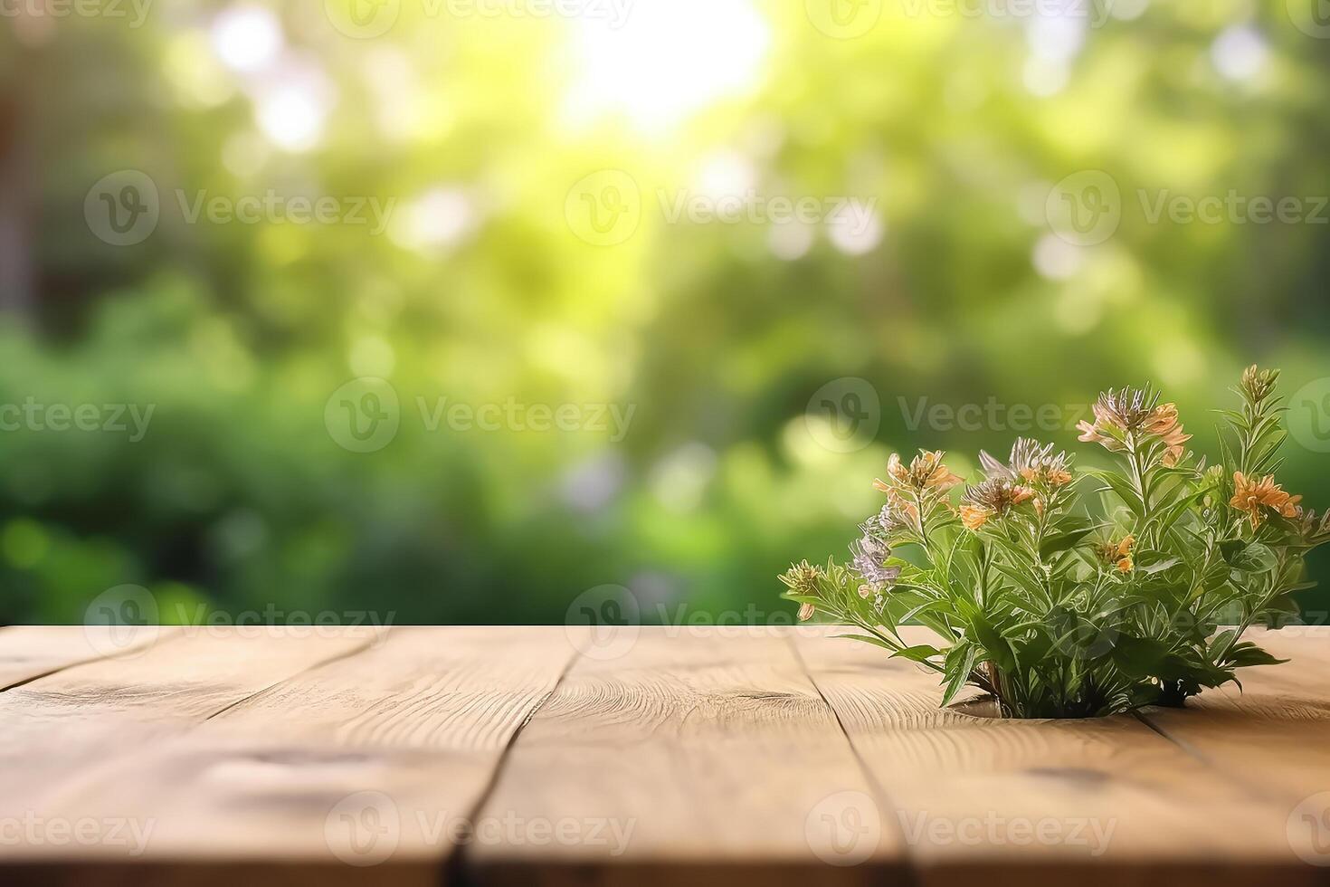 AI generated Empty wooden table for product display photo