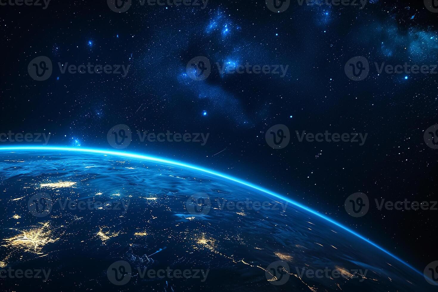 AI generated Closeup the planet Earth view at night and city lighting photo