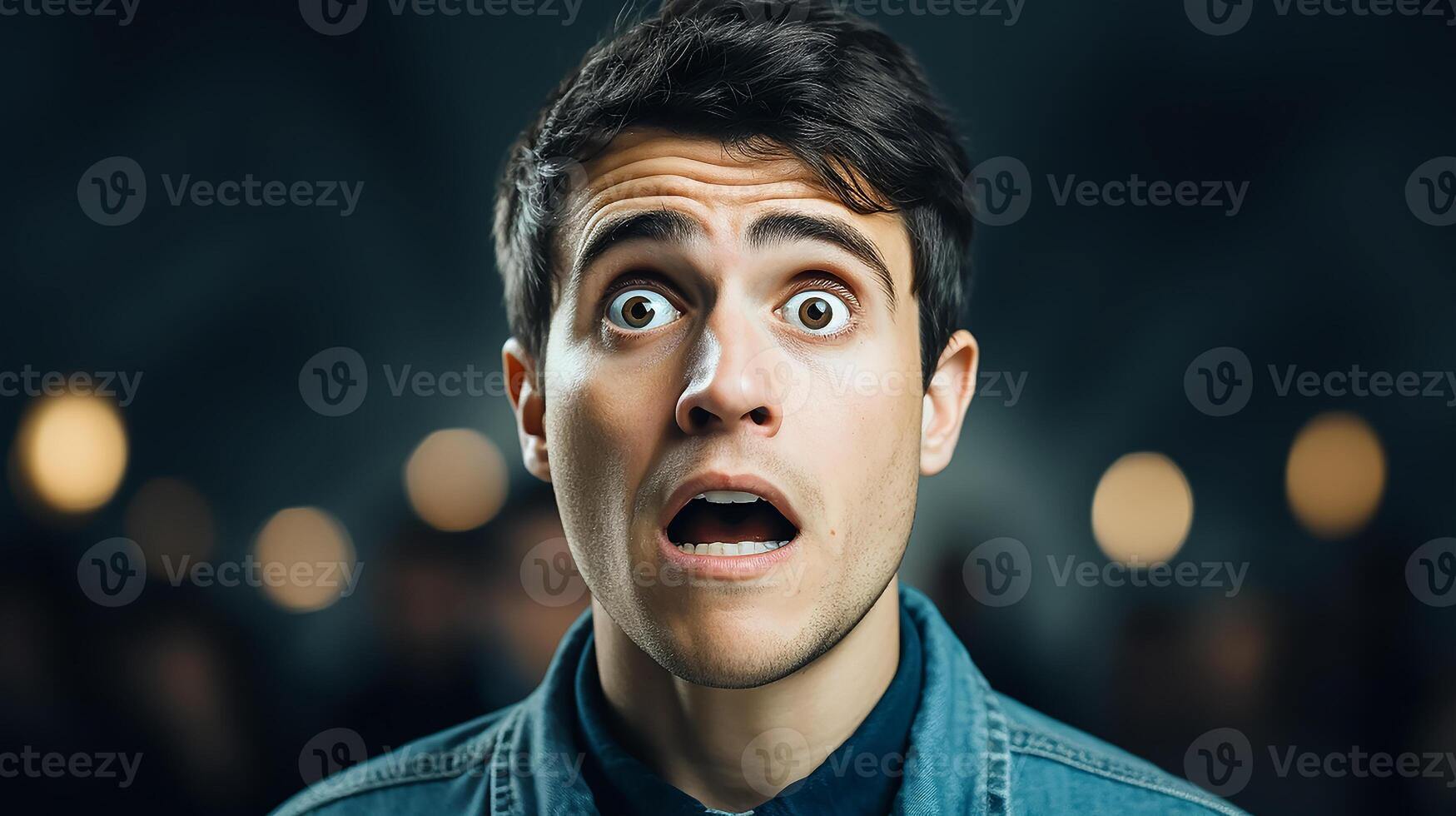 AI generated Shocked surprised expression man photo