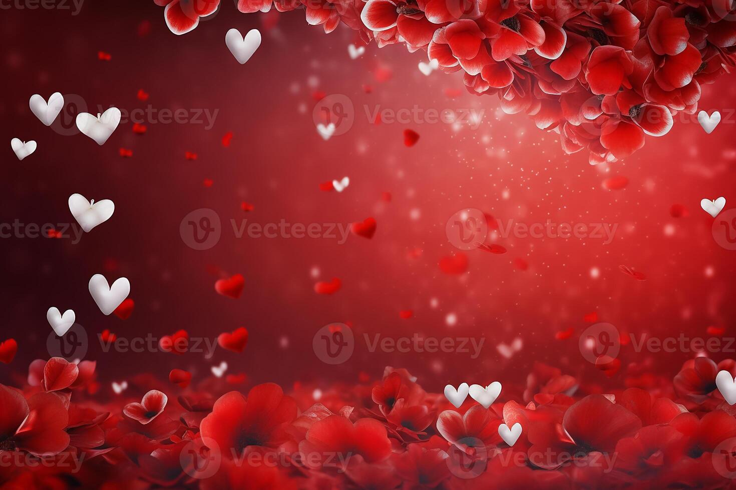 AI generated heart shape 3 stones on red color background, Happy valentine's day concept photo