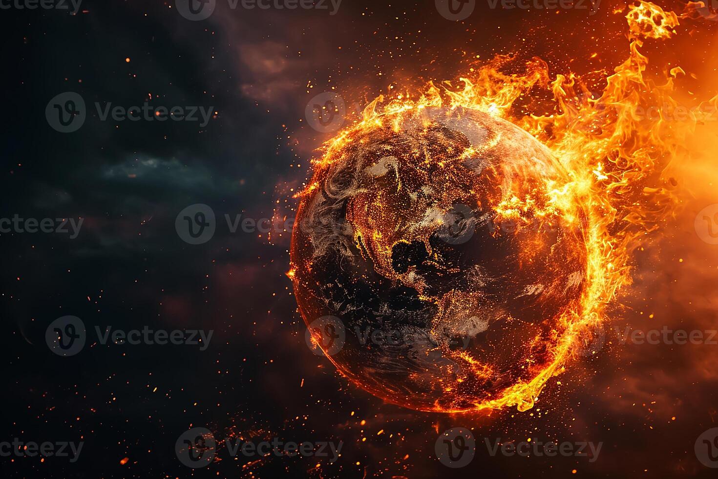 AI generated The globe is on fire, global warming, the average temperature on earth is rising photo