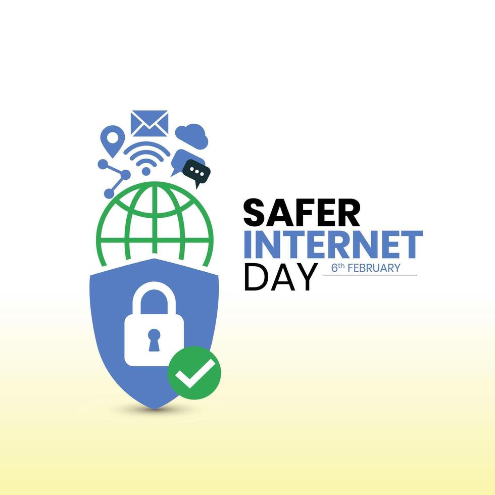 Safer Internet Day illustration banner. Cyber security concept vector template for banner, card, poster, International Internet Day. An internet world