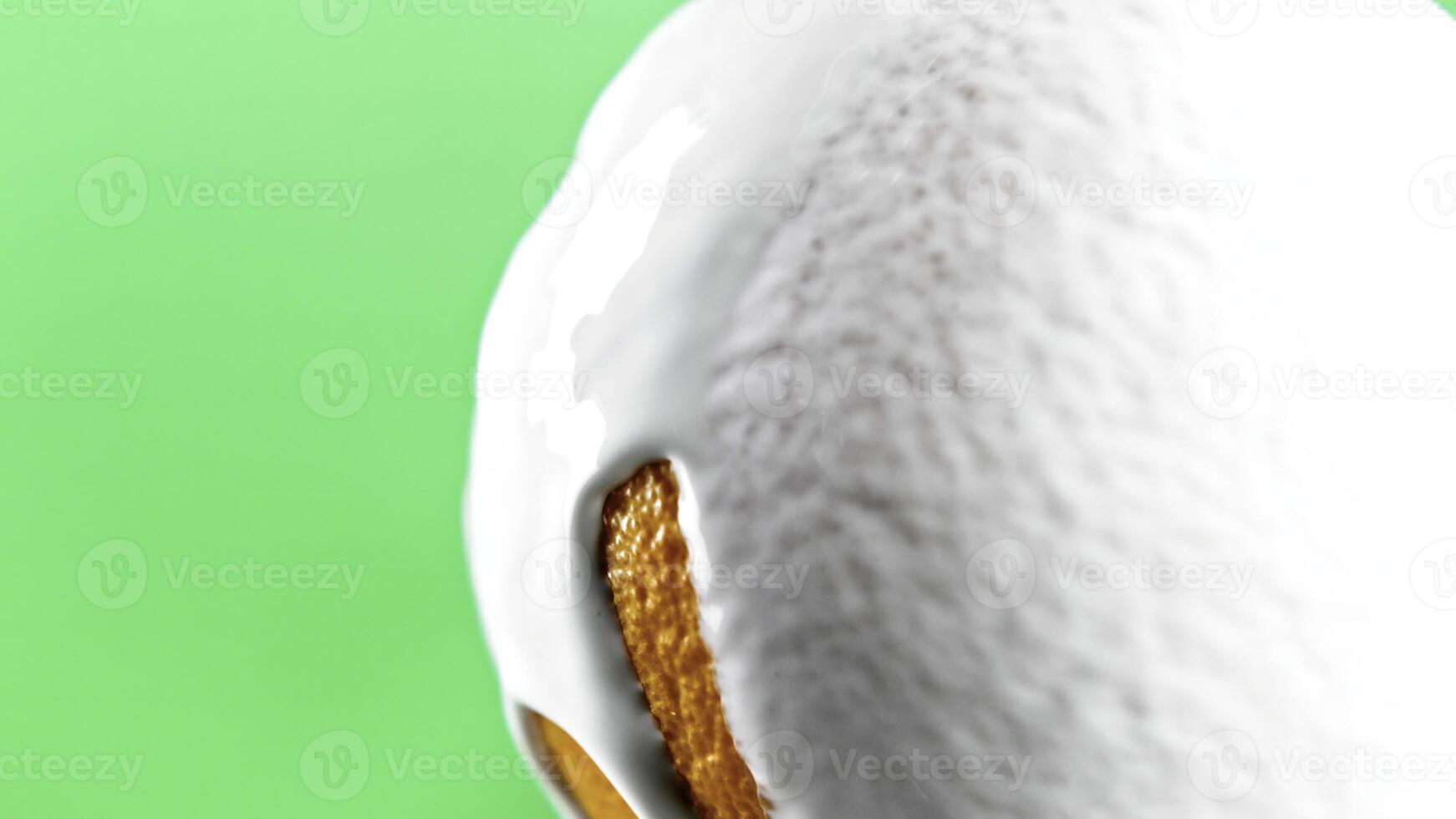 Green background. Stock clip.Fresh oranges on which sugar white mousse is poured. photo