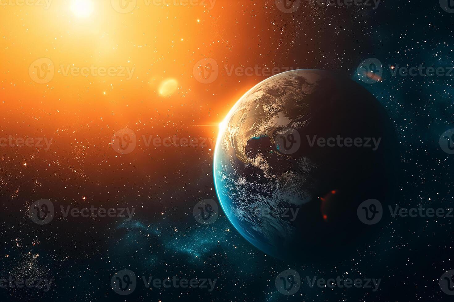 AI generated The planet earth and sun light view from space photo