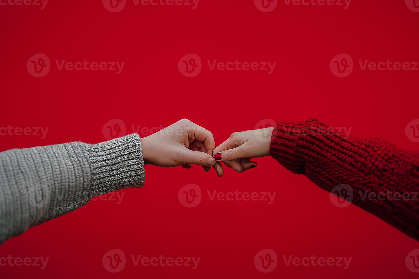 AI generated man and woman closed finger together on red color background, Happy valentine's day concept photo