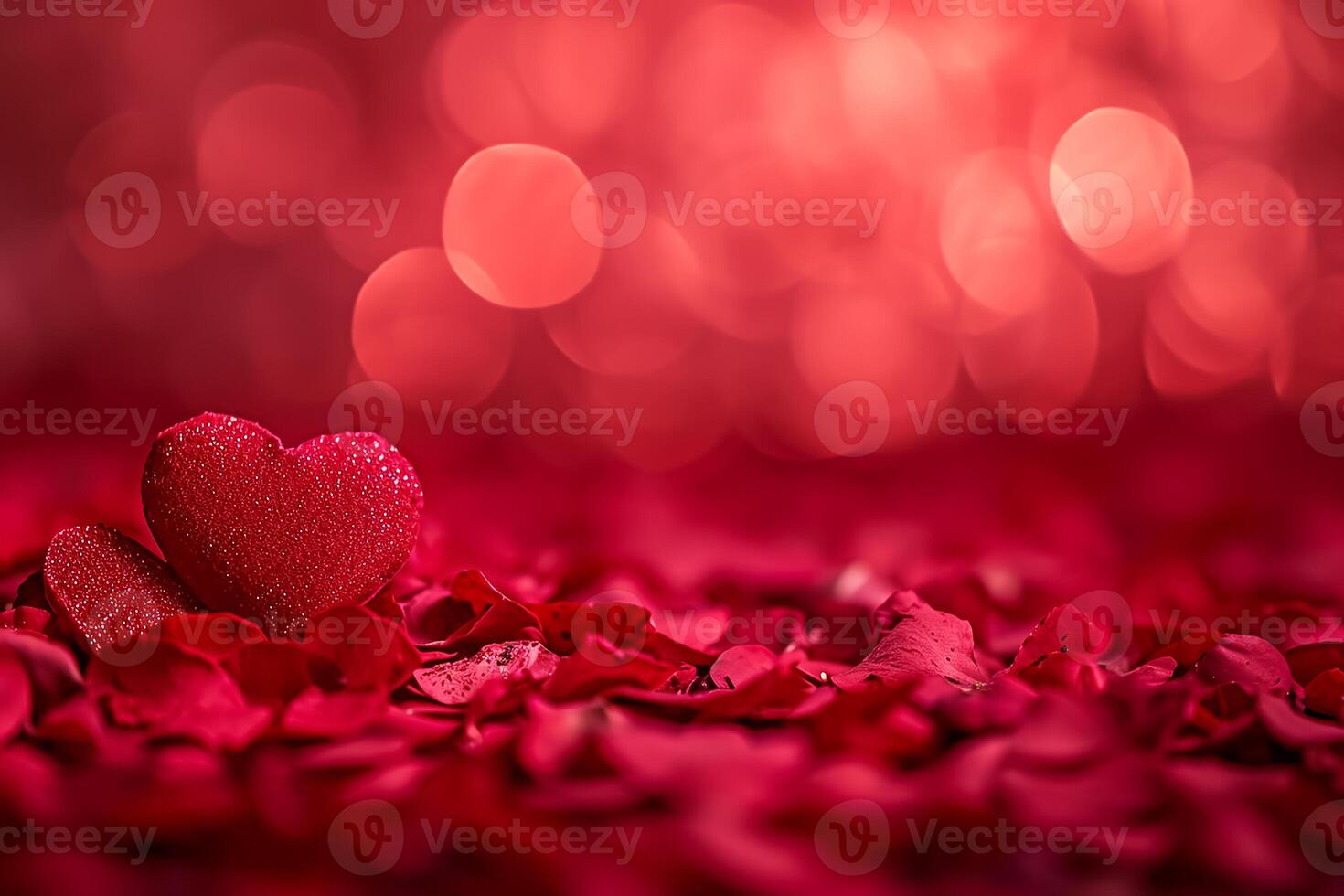 ai generado rojo color antecedentes rodeado por romántico atmósfera de flotante rojo corazón conformado separar documentos foto