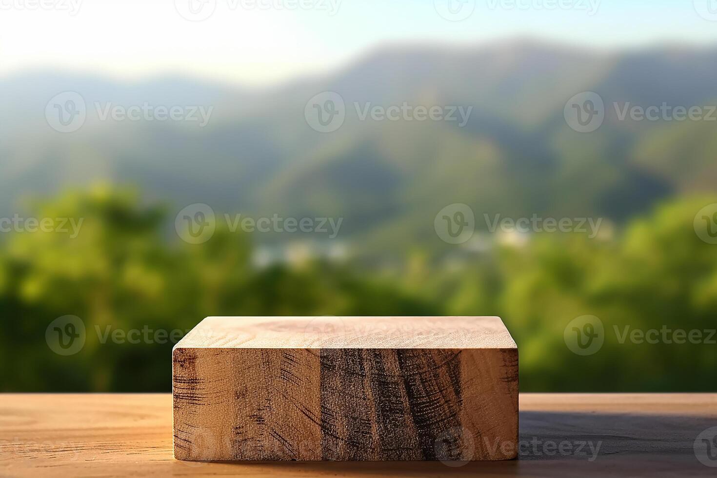 AI generated wooden product display podium photo