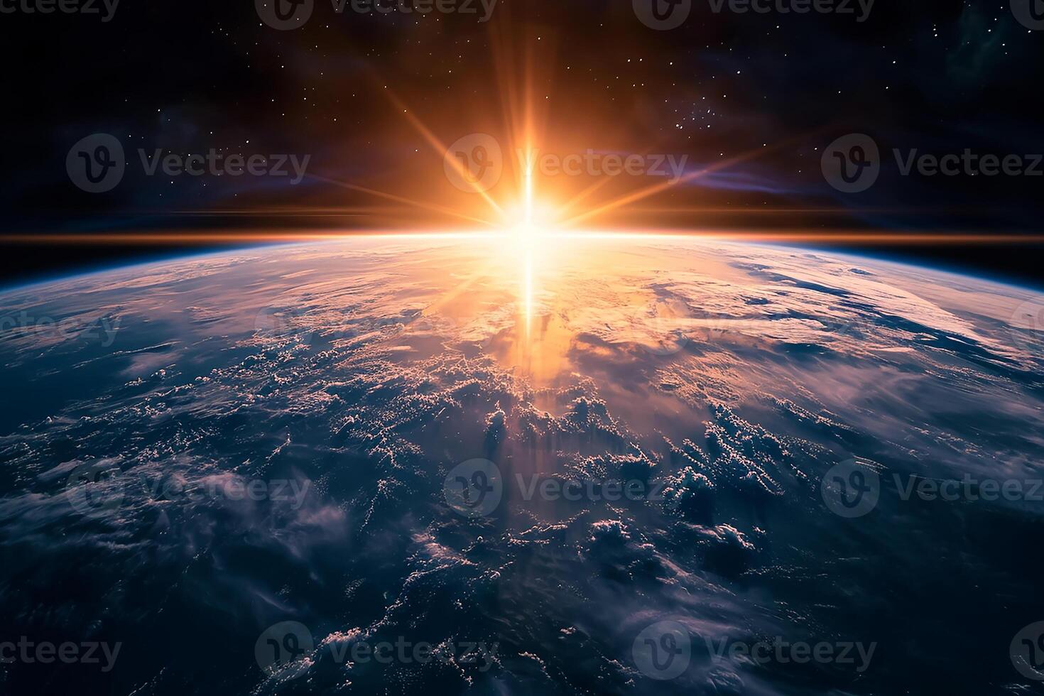 AI generated The planet earth and sun light view from space photo