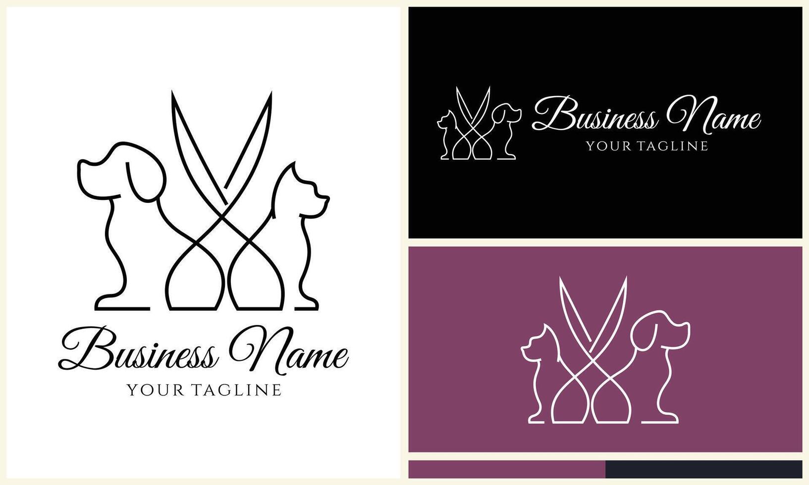 line art pet grooming logo vector