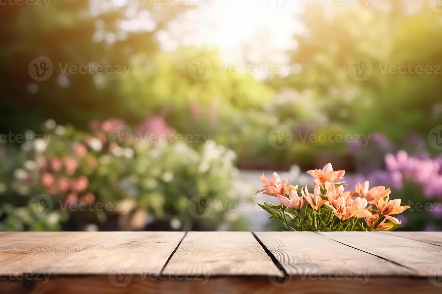 AI generated Empty wooden table for product display photo